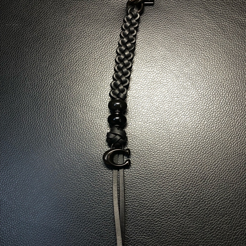 COACH Black Woven Leather Bag Charm
